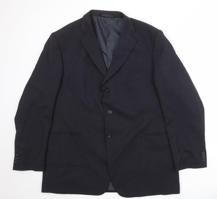 Marks and Spencer Mens Blue Striped Polyester Jacket Suit Jacket Size 46 Regular