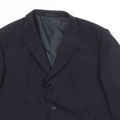 Marks and Spencer Mens Blue Striped Polyester Jacket Suit Jacket Size 46 Regular