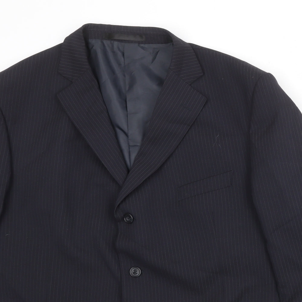 Marks and Spencer Mens Blue Striped Polyester Jacket Suit Jacket Size 46 Regular