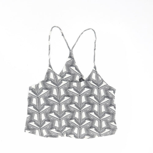 Topshop Womens White Geometric Viscose Cropped Tank Size 6 Round Neck
