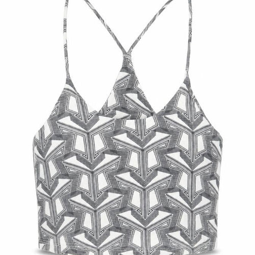 Topshop Womens White Geometric Viscose Cropped Tank Size 6 Round Neck