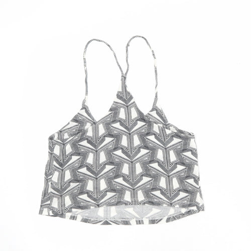 Topshop Womens White Geometric Viscose Cropped Tank Size 6 Round Neck