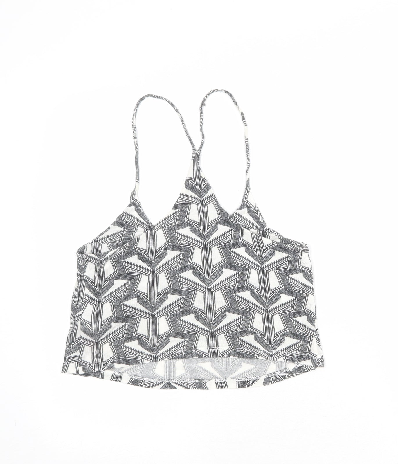Topshop Womens White Geometric Viscose Cropped Tank Size 6 Round Neck