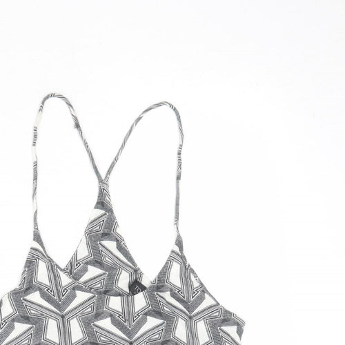 Topshop Womens White Geometric Viscose Cropped Tank Size 6 Round Neck