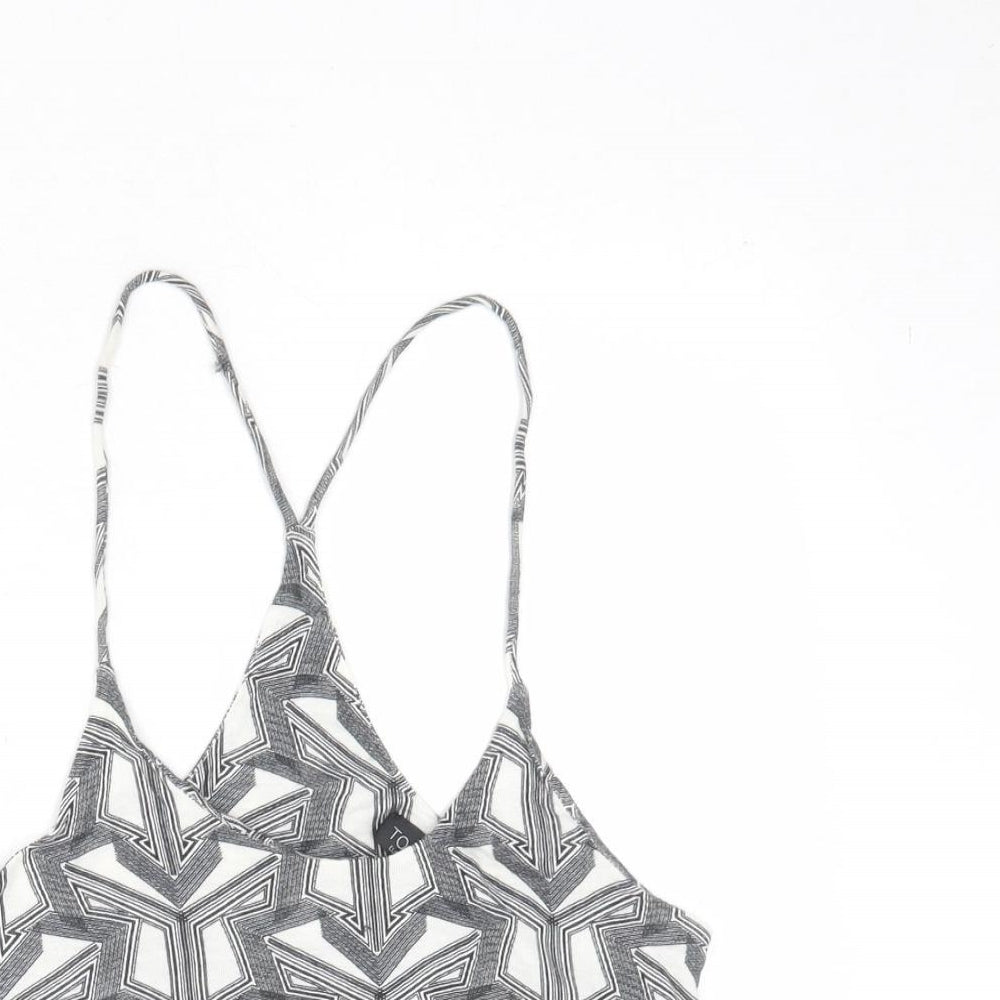 Topshop Womens White Geometric Viscose Cropped Tank Size 6 Round Neck
