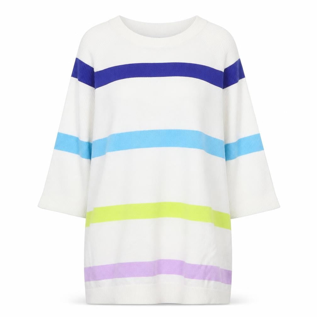 Front view of Marks & Spencer women’s white round neck striped cotton jumper, size S