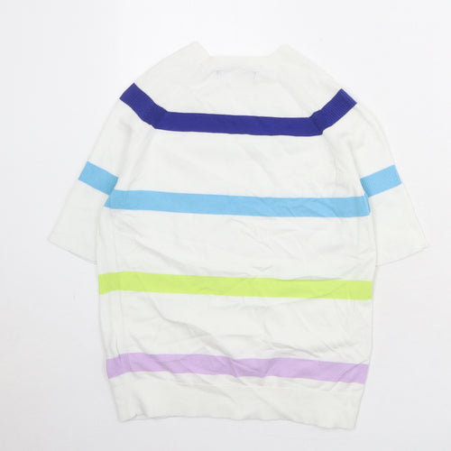Marks and Spencer Womens White Round Neck Striped Cotton Pullover Jumper Size S
