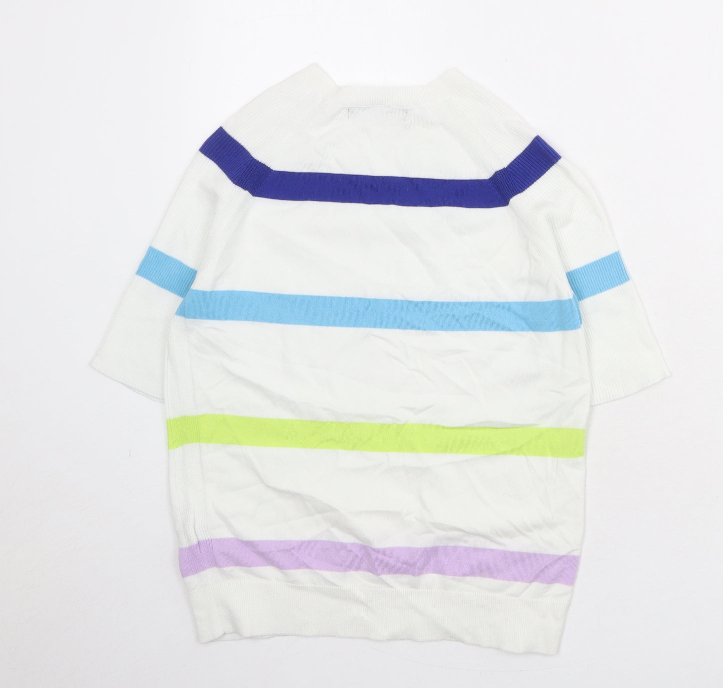 Marks and Spencer Womens White Round Neck Striped Cotton Pullover Jumper Size S