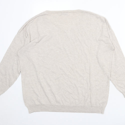Yessica Womens Beige Round Neck Cotton Pullover Jumper Size L