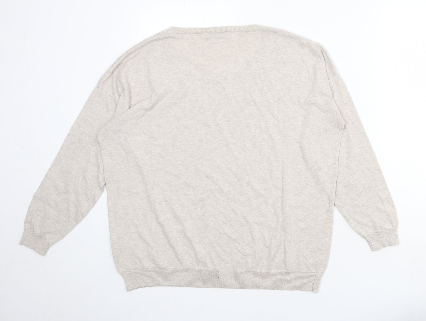 Yessica Womens Beige Round Neck Cotton Pullover Jumper Size L