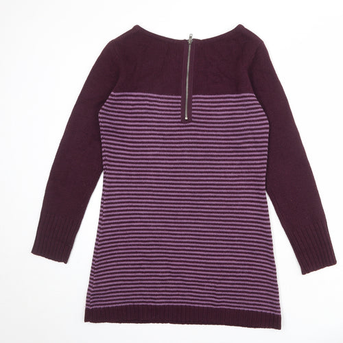 M&Co Womens Purple Round Neck Striped Acrylic Pullover Jumper Size M