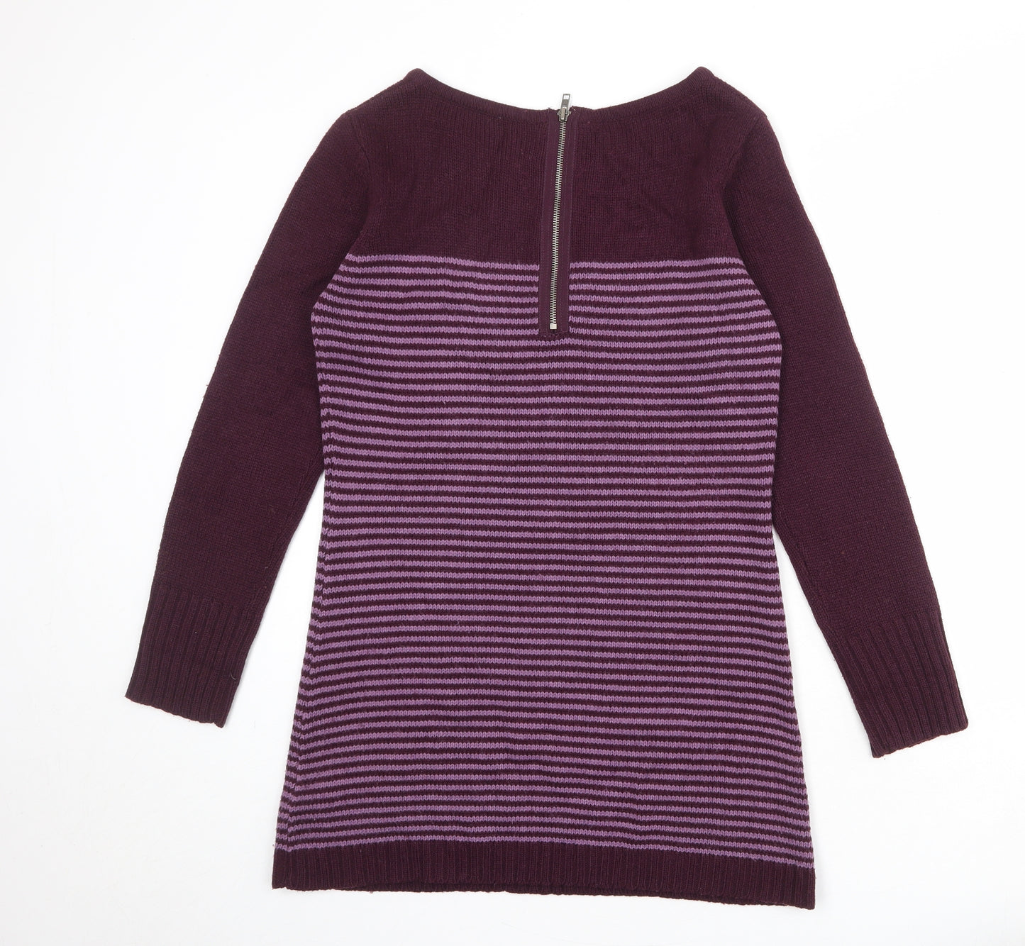 M&Co Womens Purple Round Neck Striped Acrylic Pullover Jumper Size M
