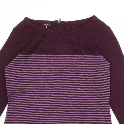 M&Co Womens Purple Round Neck Striped Acrylic Pullover Jumper Size M