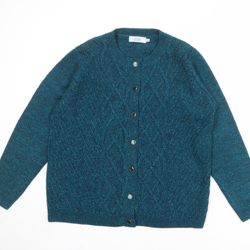 EWM Womens Blue Round Neck Acrylic Cardigan Jumper Size 14