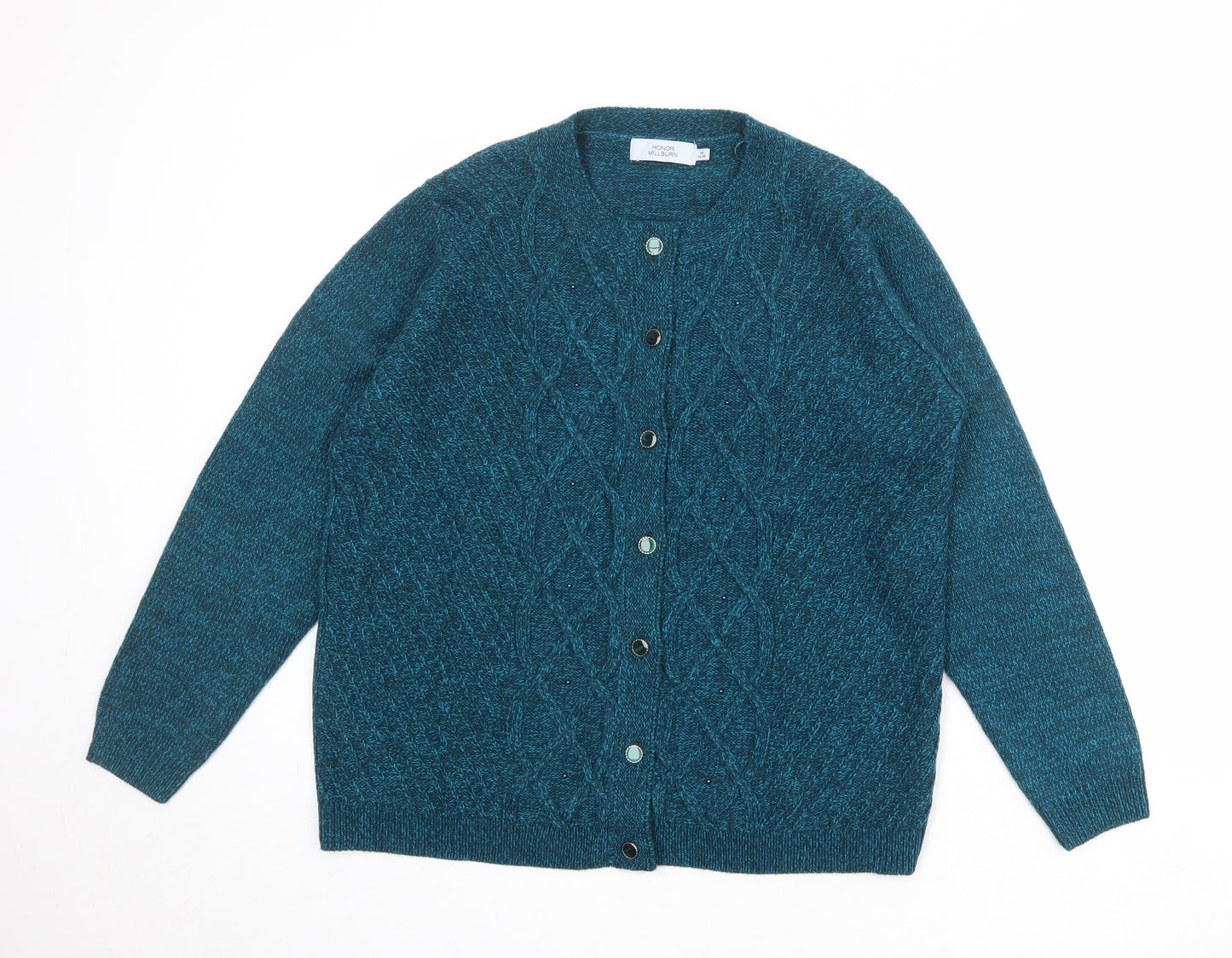 EWM Womens Blue Round Neck Acrylic Cardigan Jumper Size 14