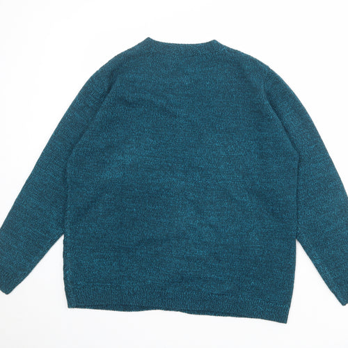EWM Womens Blue Round Neck Acrylic Cardigan Jumper Size 14