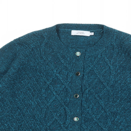 EWM Womens Blue Round Neck Acrylic Cardigan Jumper Size 14