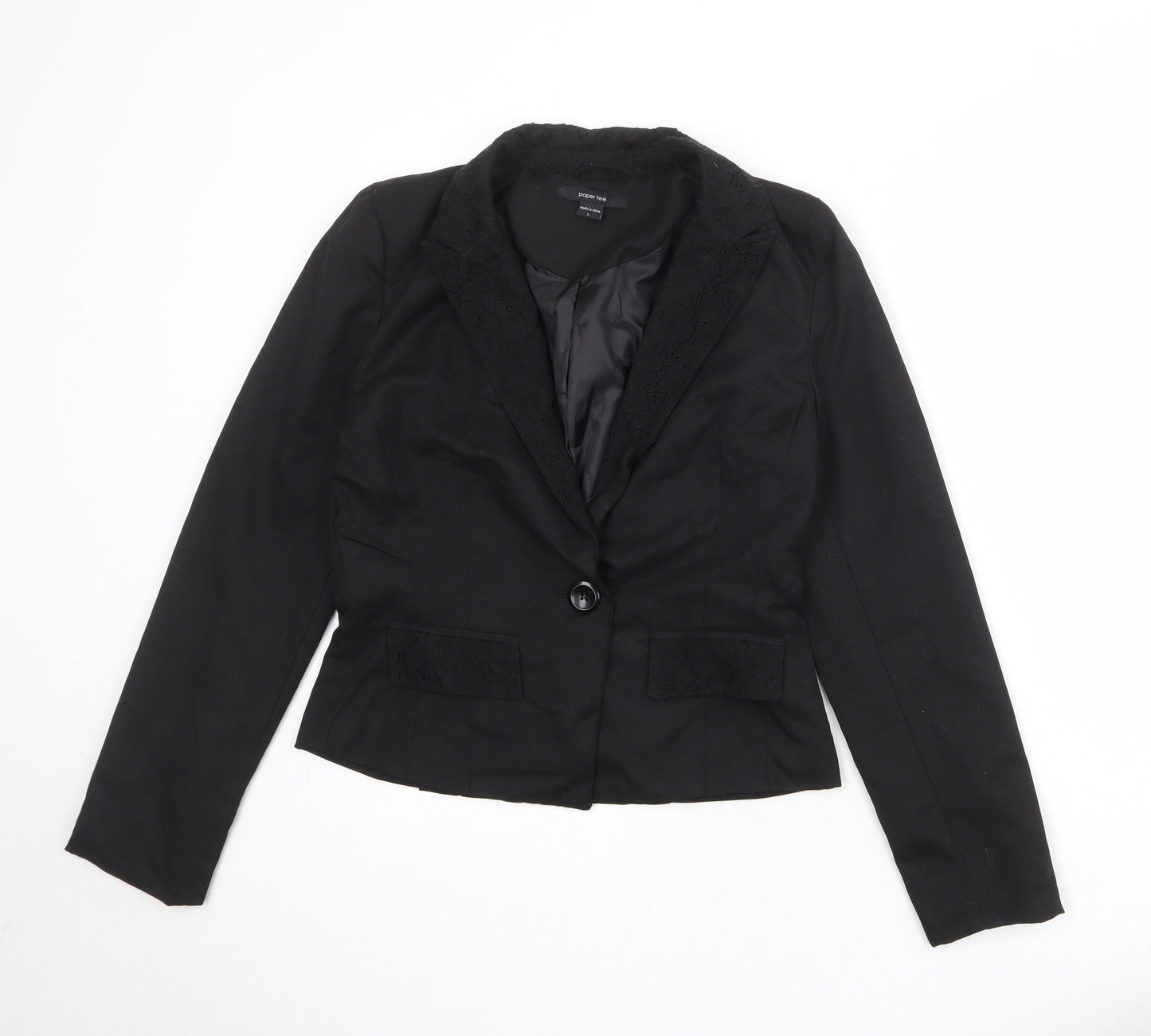 Paper Tree Womens Black Polyester Jacket Suit Jacket Size L