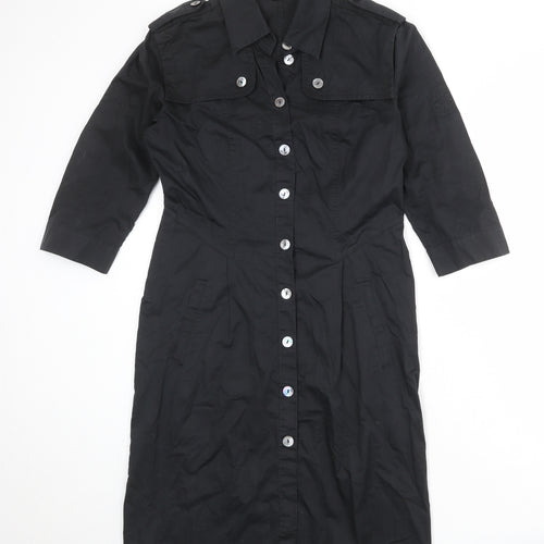 Laurél Womens Black 100% Cotton Shirt Dress Size 12 Collared Button