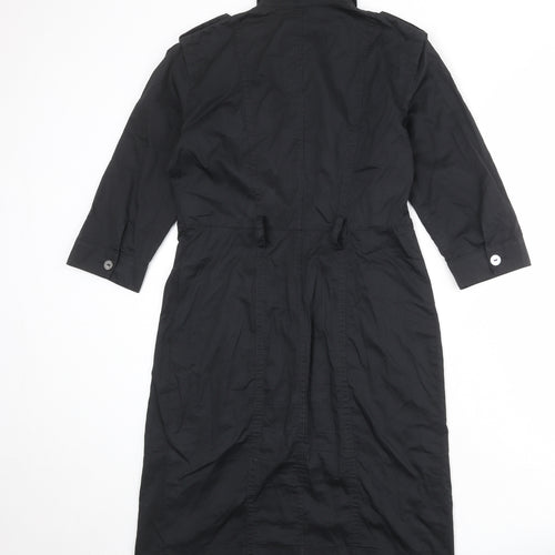 Laurél Womens Black 100% Cotton Shirt Dress Size 12 Collared Button