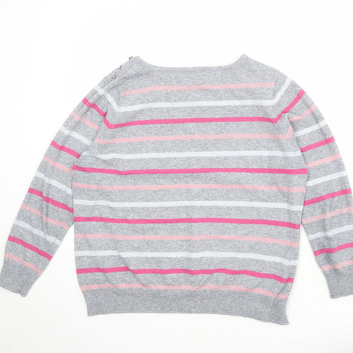 Bonmarché Womens Grey Round Neck Striped Acrylic Pullover Jumper Size L