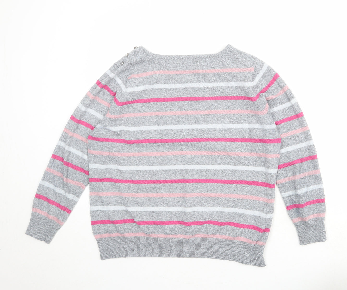 Bonmarché Womens Grey Round Neck Striped Acrylic Pullover Jumper Size L