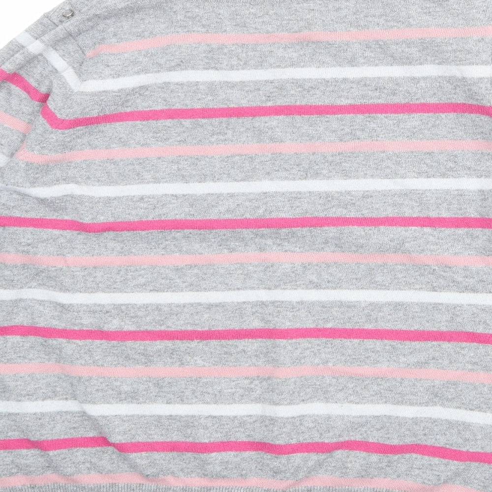Bonmarché Womens Grey Round Neck Striped Acrylic Pullover Jumper Size L