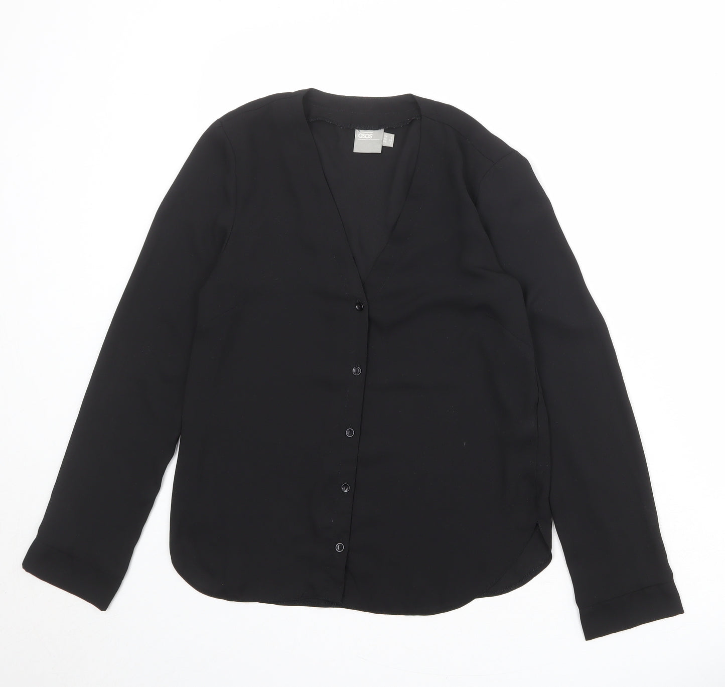 ASOS Womens Black Polyester Basic Button-Up Size 6 V-Neck