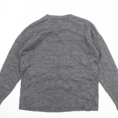 New Look Womens Grey Round Neck Acrylic Pullover Jumper Size S - Flamingo