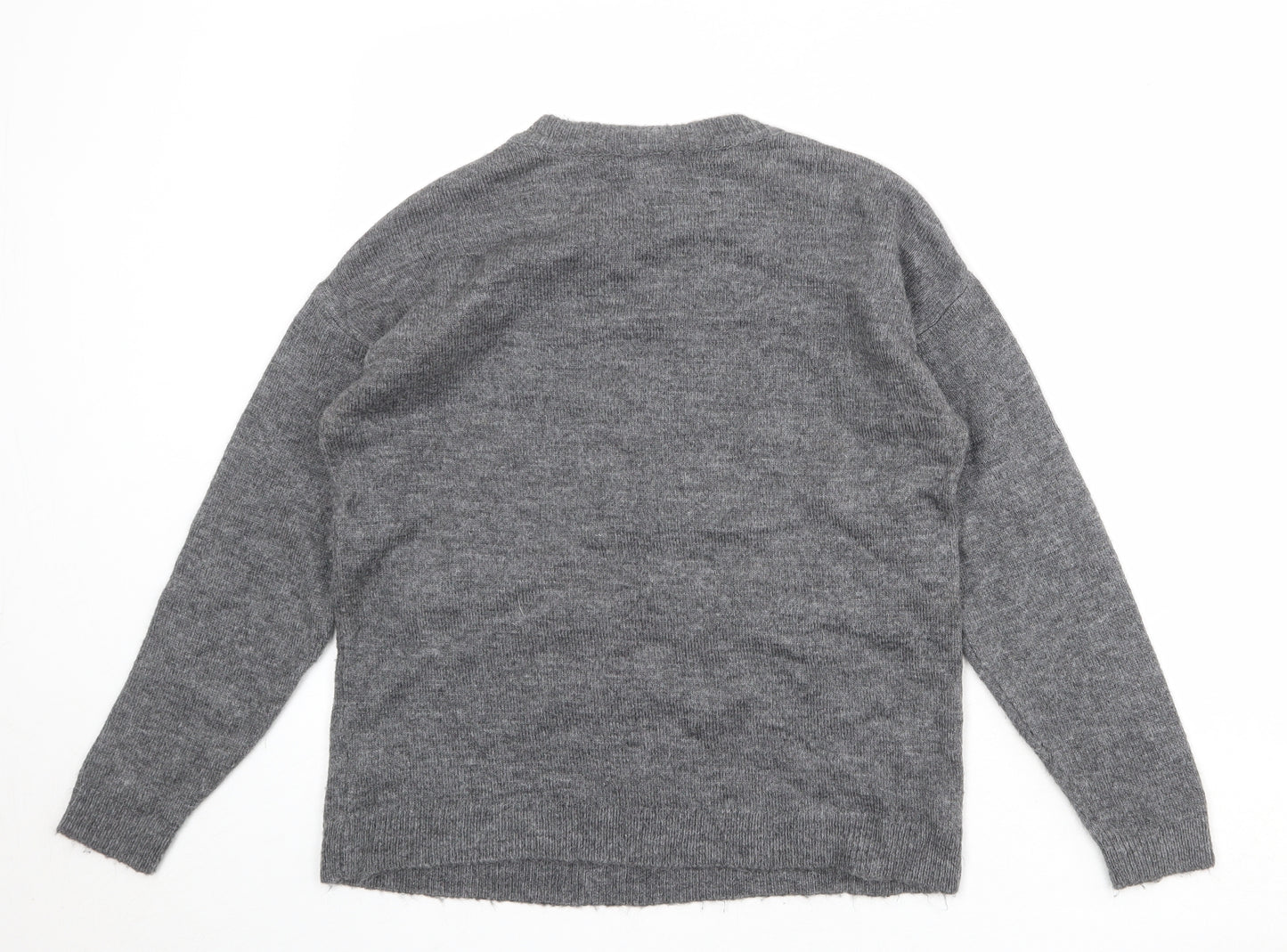 New Look Womens Grey Round Neck Acrylic Pullover Jumper Size S - Flamingo