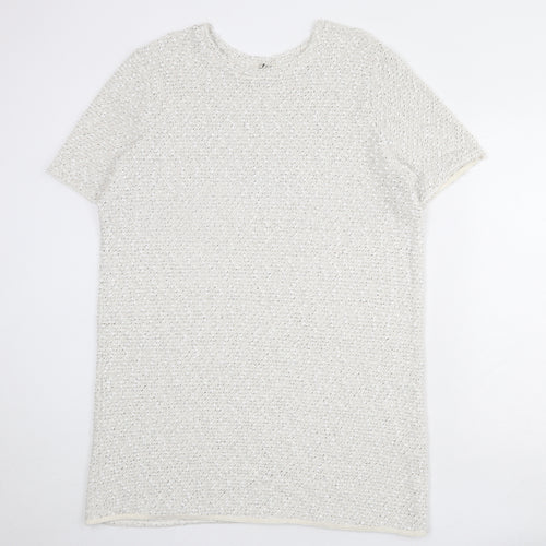 River Island Womens White Acrylic Jumper Dress Size 16 Round Neck Pullover