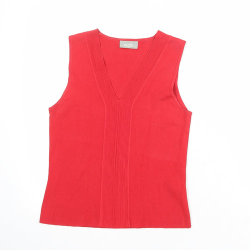 Wallis Womens Red Viscose Basic Tank Size 12 V-Neck