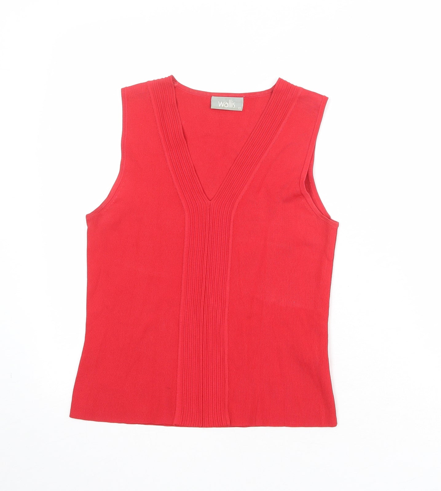 Wallis Womens Red Viscose Basic Tank Size 12 V-Neck