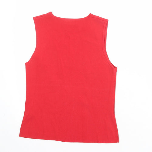 Wallis Womens Red Viscose Basic Tank Size 12 V-Neck