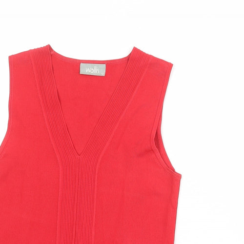 Wallis Womens Red Viscose Basic Tank Size 12 V-Neck