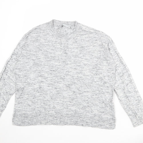 Oasis Womens Grey Round Neck Geometric 100% Cotton Pullover Jumper Size L
