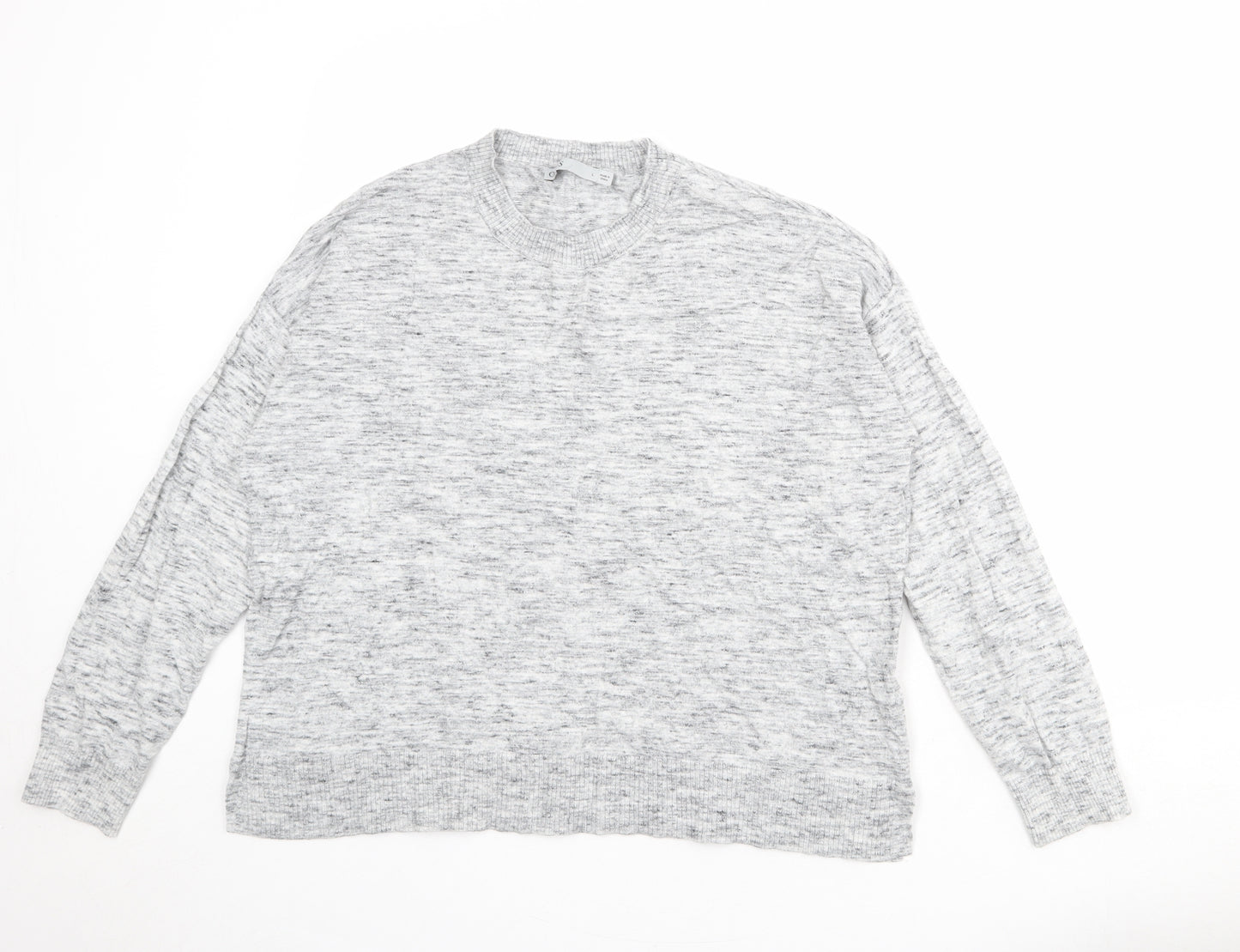Oasis Womens Grey Round Neck Geometric 100% Cotton Pullover Jumper Size L