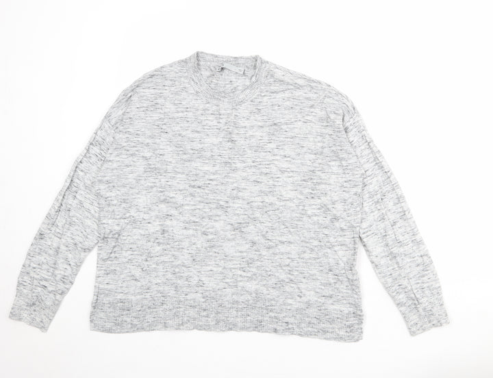 Oasis Womens Grey Round Neck Geometric 100% Cotton Pullover Jumper Size L