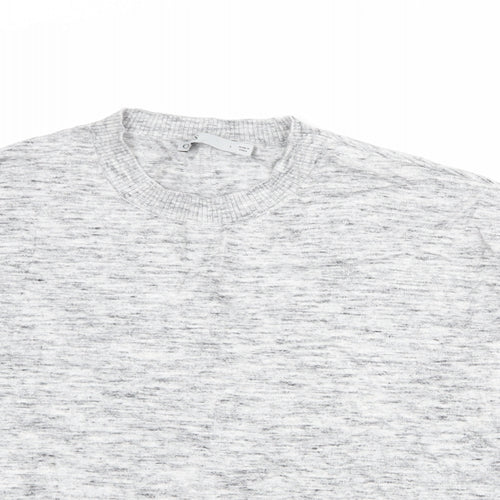 Oasis Womens Grey Round Neck Geometric 100% Cotton Pullover Jumper Size L
