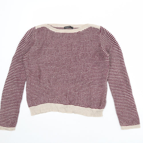 Autograph Womens Purple Round Neck Geometric Cotton Pullover Jumper Size 12