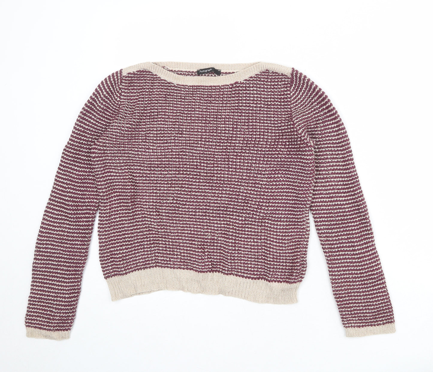 Autograph Womens Purple Round Neck Geometric Cotton Pullover Jumper Size 12