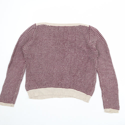 Autograph Womens Purple Round Neck Geometric Cotton Pullover Jumper Size 12