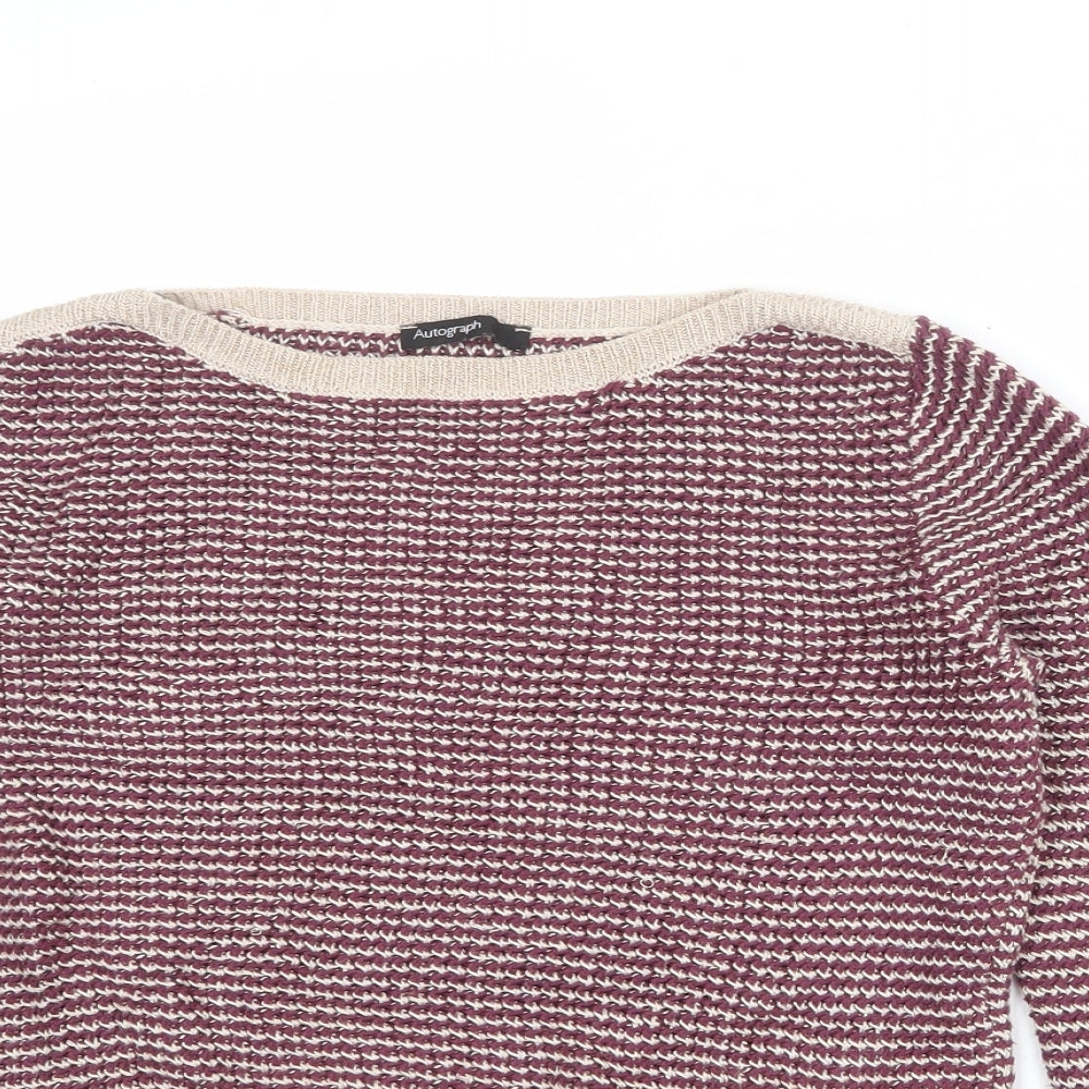 Autograph Womens Purple Round Neck Geometric Cotton Pullover Jumper Size 12