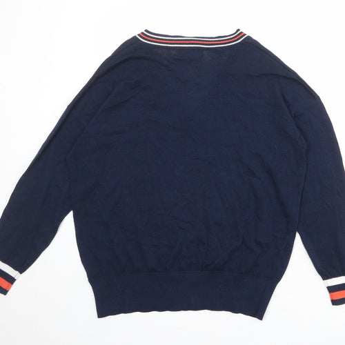 Marks and Spencer Womens Blue V-Neck Striped 100% Cotton Pullover Jumper Size M