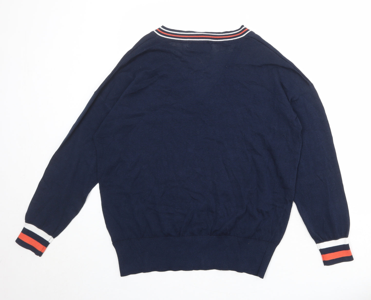 Marks and Spencer Womens Blue V-Neck Striped 100% Cotton Pullover Jumper Size M