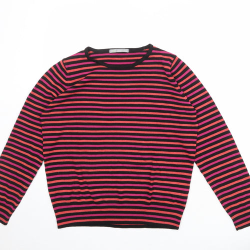 Marks and Spencer Womens Multicoloured Round Neck Striped Acrylic Pullover Jumper Size 14