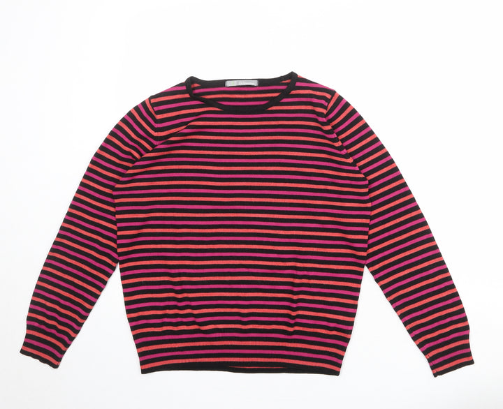 Marks and Spencer Womens Multicoloured Round Neck Striped Acrylic Pullover Jumper Size 14