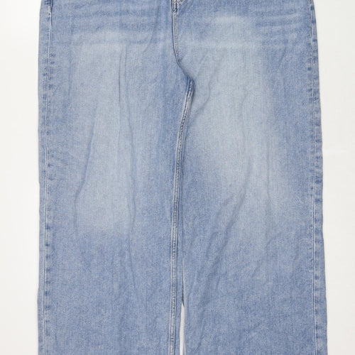Marks and Spencer Womens Blue Cotton Wide-Leg Jeans Size 18 Relaxed Zip