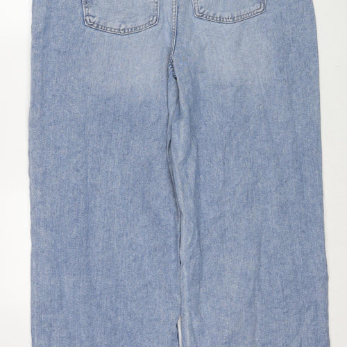 Marks and Spencer Womens Blue Cotton Wide-Leg Jeans Size 18 Relaxed Zip