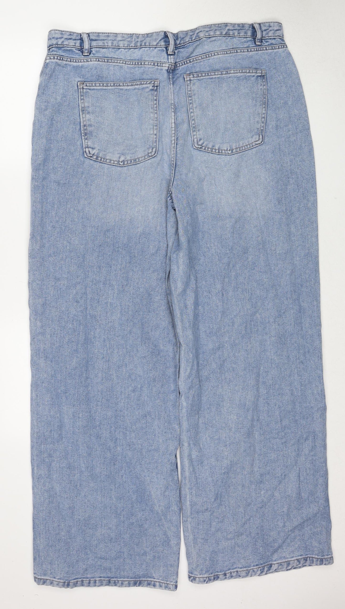 Marks and Spencer Womens Blue Cotton Wide-Leg Jeans Size 18 Relaxed Zip